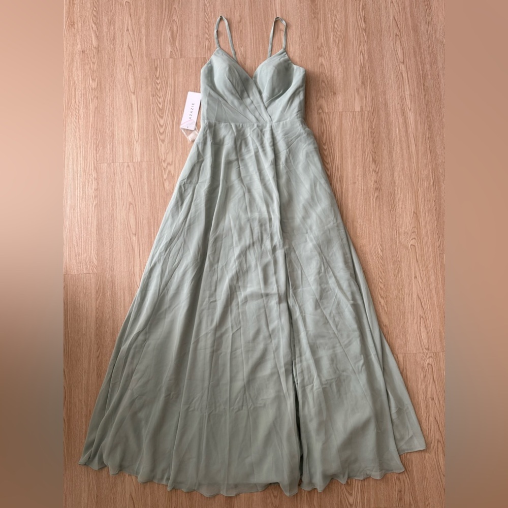 Azazie agave strappy back chiffon side slit maxi gown dress nwot bridesmaid - Picture 4 of 4